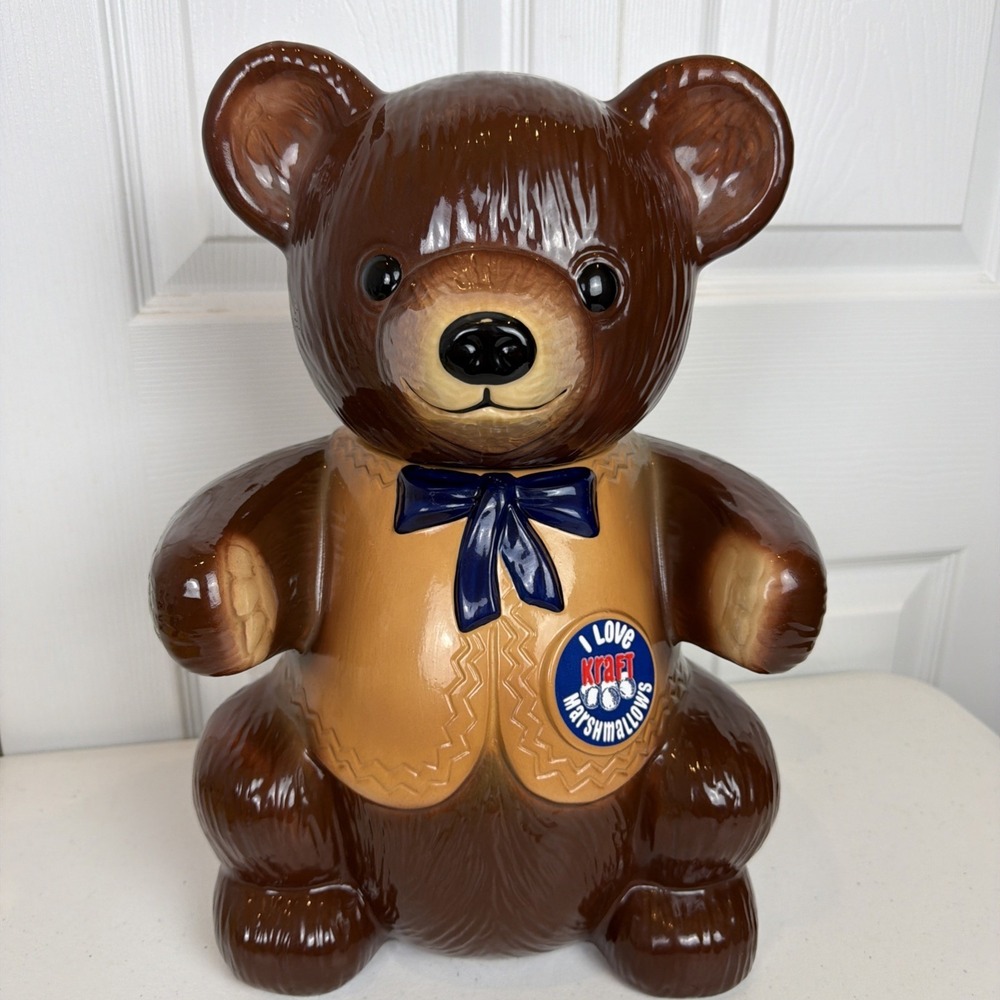 Vintage 1982 Kraft Marshmallows Teddy Bear Cookie Jar Regal USA OOP Brown Food